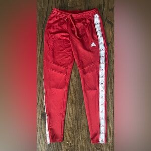 adidas Red Track Joggers with White Logo Taping